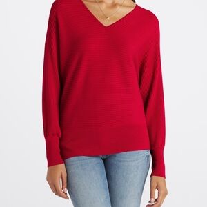 Elegant V-Neck Sweater in Bold Red
